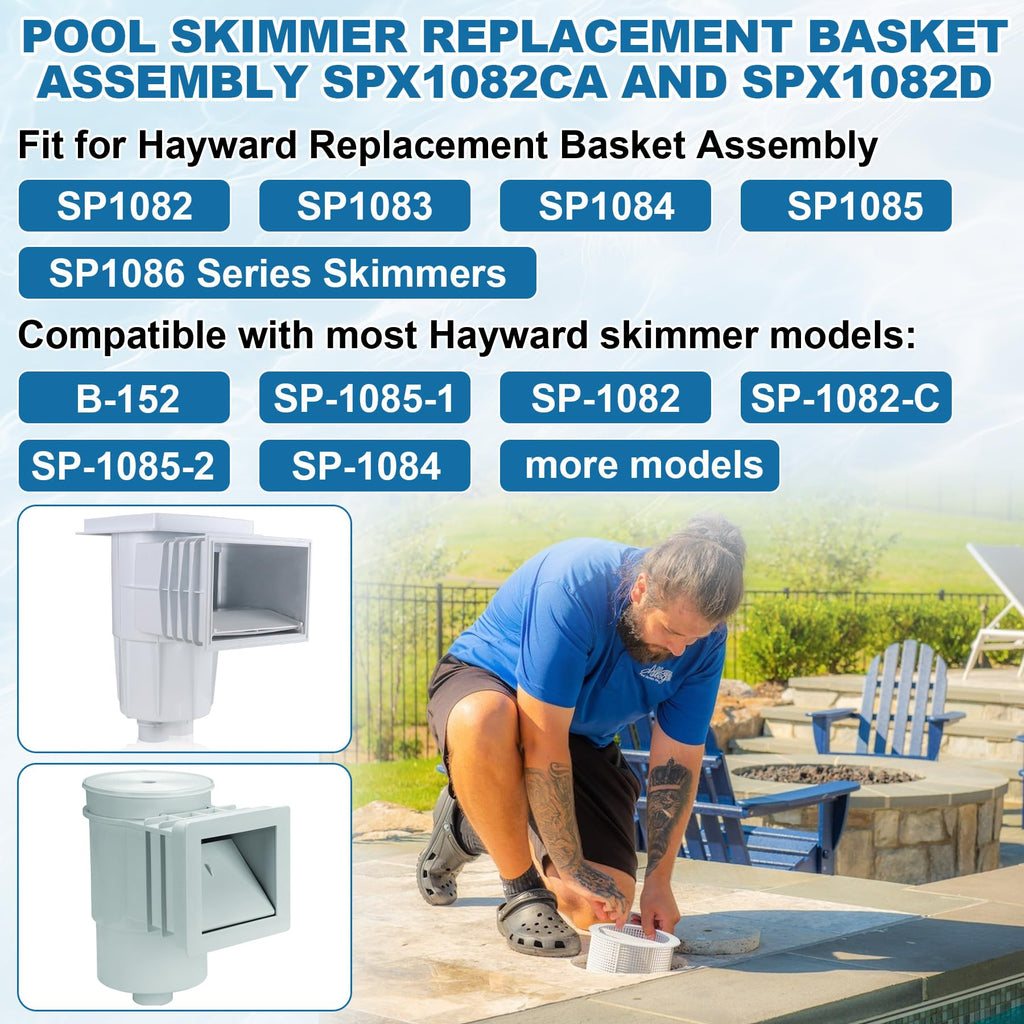 SPX1082CA Pool Skimmer Basket & SPX1082D Basket Support Ring Replacement for Hayward Swimming Pool Skimmer & Aladdin B-152 Skimmer SP1082 SP1083 SP1084 1085 1086 SP1075 1075T 1076 1077 Skimmers Basket