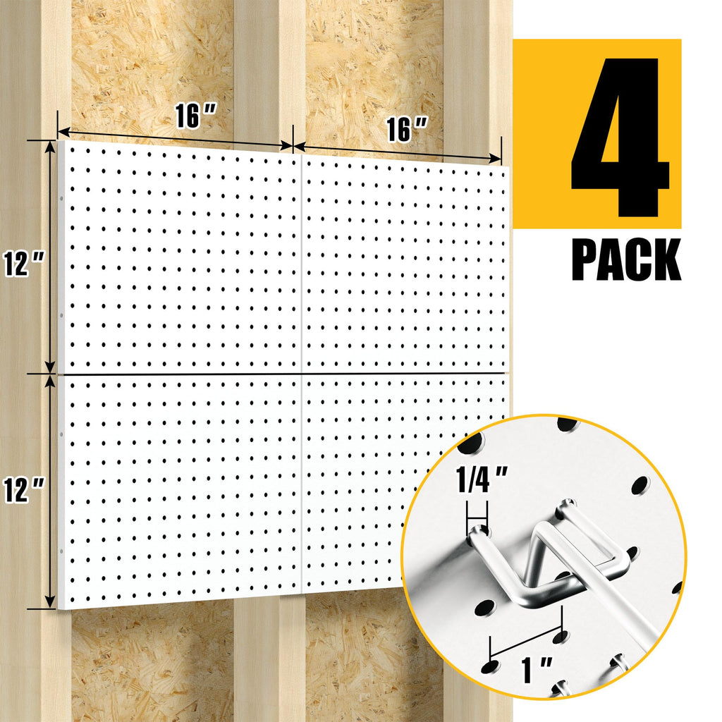 Spampur Peg Board, 4 Pack Metal Pegboard Panels with 50 Hooks