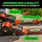 Rhino USA Retractable Ratchet Straps (4-Pack) - 2 Inch x 10 Feet (3,033lb Break Strength) - Heavy Duty Auto Self Retracting Tie Down Straps for Truck, Cargo Trailer, Motorcycle, Rad & More - Orange