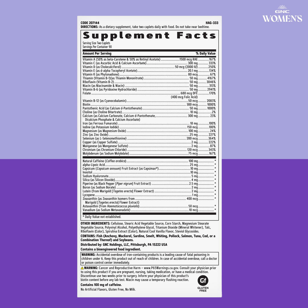 GNC Women's Energy & Metabolism Multivitamin - Women’s Multivitamin for Energy Support - Clinically-Backed Ingredients - High-Potency - Active Lifestyle Support - Gluten-Free - 180 Count (90 Servings)