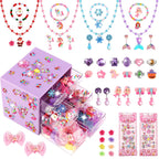Toddler Girl Toys for Ages 5-7 Littler Girls Jewelry Set,51Pcs Kids Toy for Girls Age 8-10 Clip on Earrings,Princess Toys Adjustable Ring,Girl Toy Age 3 4 5 6-8 Year Old Christmas Birthday Gifts
