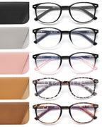 JOLISU 5 Pack Reading Glasses For Women, Blue Light Blocking Computer Reader Spring Hinge Eyeglasses (1.50)