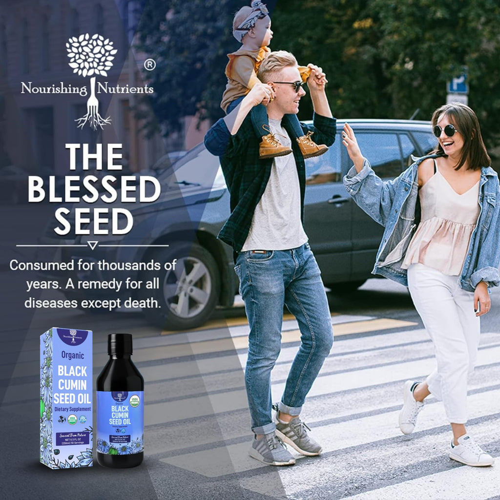 Organic Black Cumin Seed Oil-USDA-Cold Pressed –up to 6X Stronger Thymoquinone - Pure Nigella Sativa Cumin Seeds -Premium Supplement for Immune Support, Skin & Hair (8.5 fl oz)