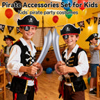 ZeeDix 36Pcs Pirate Accessories for Kids, 12 Hats 12 Patches 12 Swords Set
