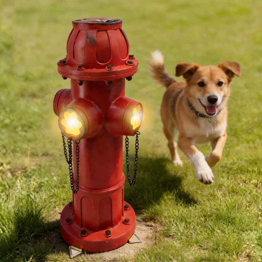 XINDMAO Xdymsien Fake Fire Hydrant for Dogs to Pee on,Solar Hydrant Dog Tranning Pee Post with with Glowing Paw Prints,15 inch Outdoor Backyard Decor Outdoor Statues Firefighter Gifts for Men