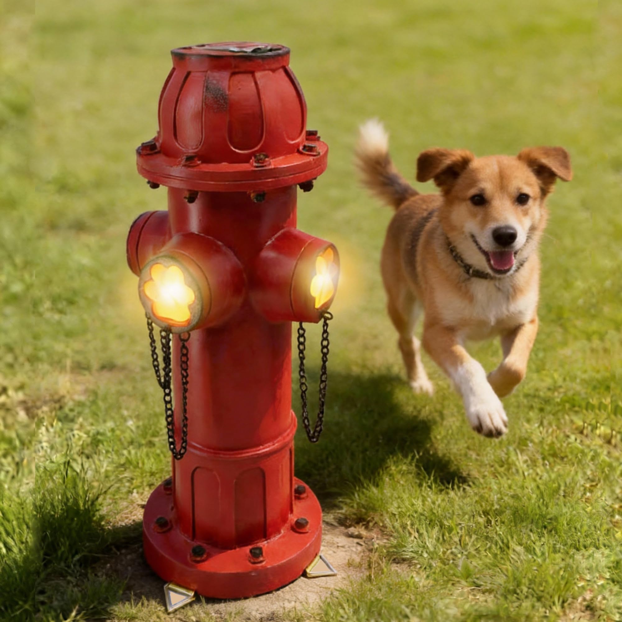 XINDMAO Xdymsien Fake Fire Hydrant for Dogs to Pee on,Solar Hydrant Dog Tranning Pee Post with with Glowing Paw Prints,15 inch Outdoor Backyard Decor Outdoor Statues Firefighter Gifts for Men