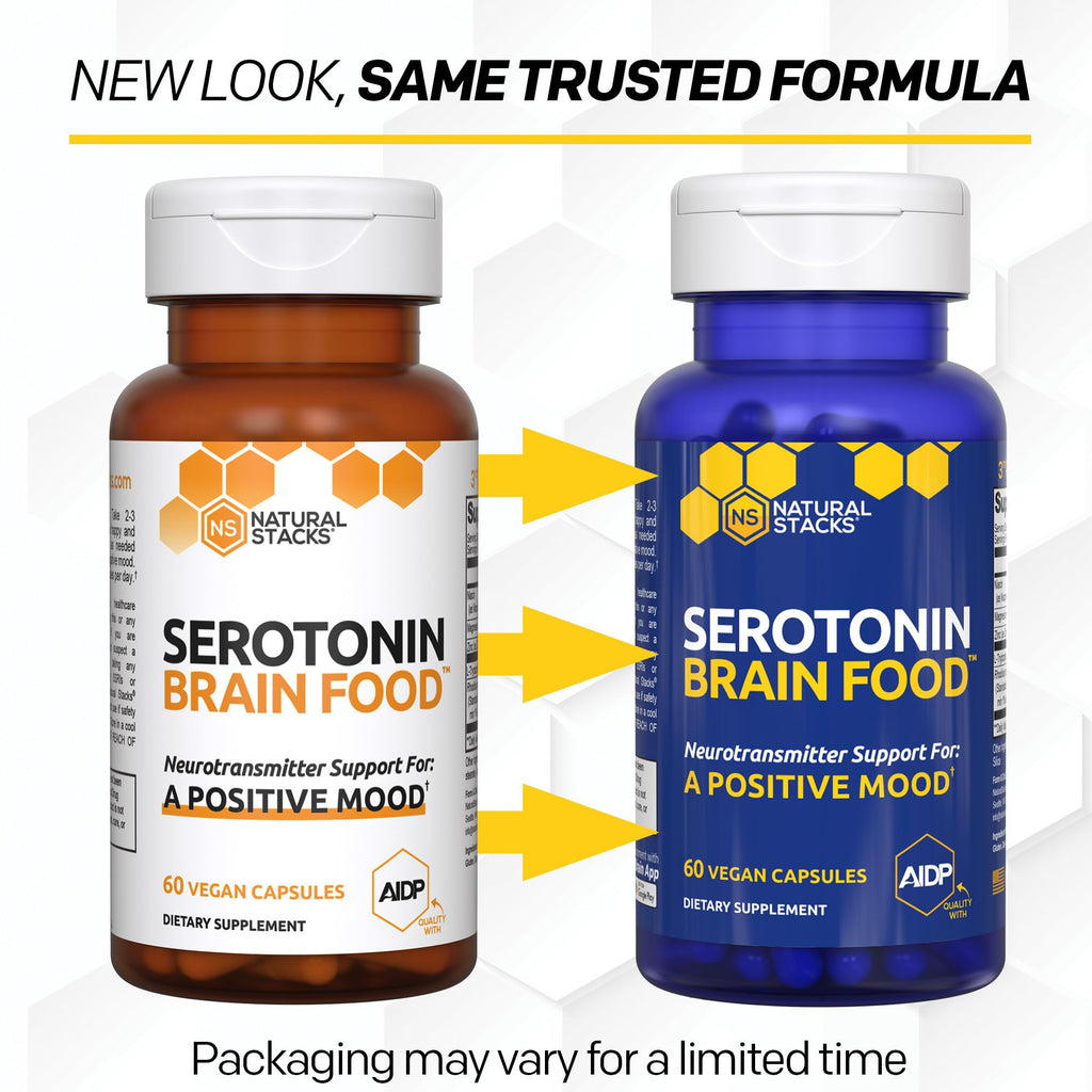 Serotonin Brain Food - 1250mg L-Tryptophan & 400mg Rhodiola Rosea Supplement - Mood Support Supplement for Stress Relief - Neurotransmitter Support with Magnesium Glycinate & Zinc - 60 Capsules