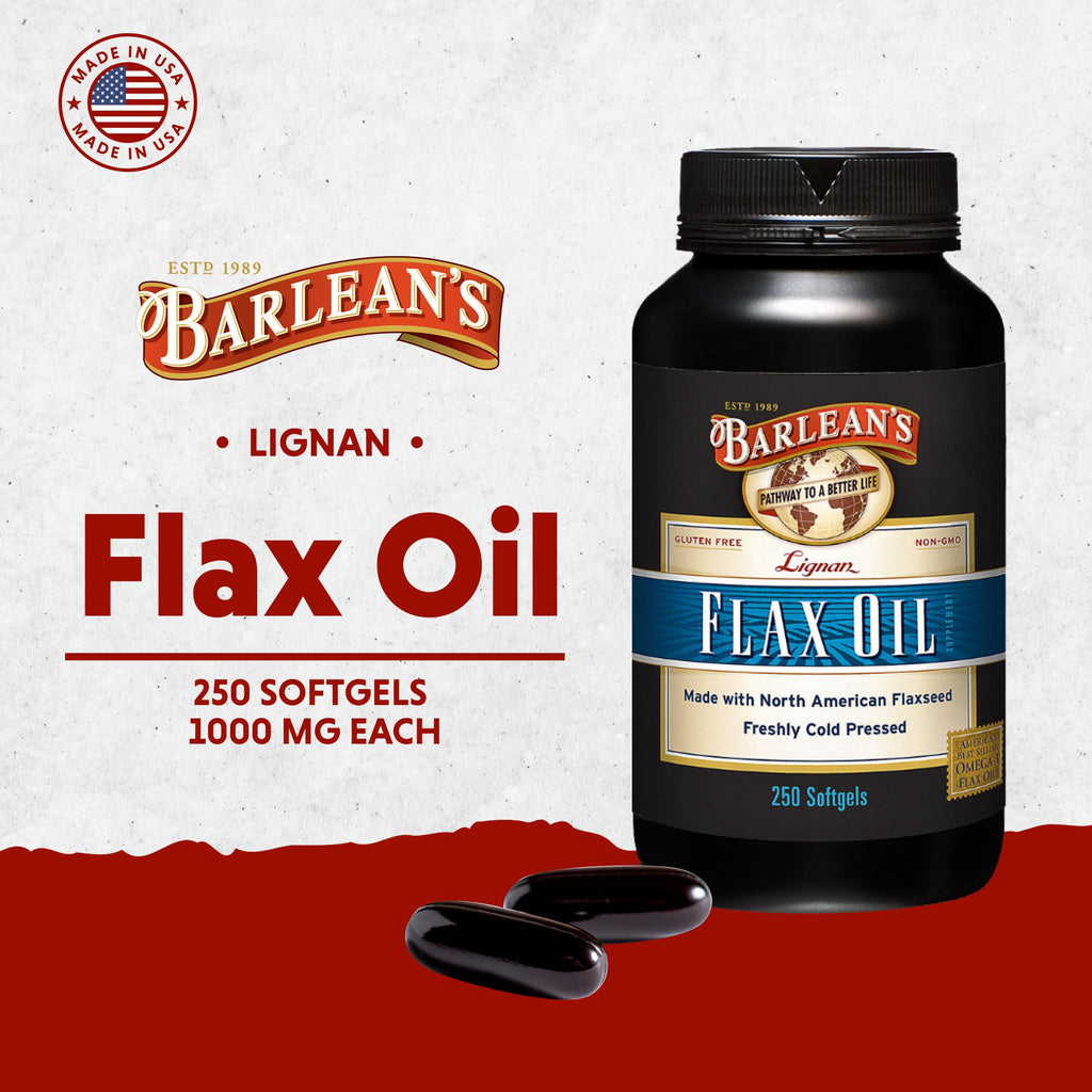 Barlean's Lignan Flaxseed Oil Softgels, Cold-Pressed Flax Seed Supplement with 1,550 mg ALA Omega-3 Fatty Acids for Joint & Heart Health, 1000mg, 250 ct