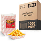 Stock Your Home Paper Food Boats (1000 Pack), 2 lb Disposable Red and White Checkered Trays, Eco Friendly Boats for Concession Food and Condiments