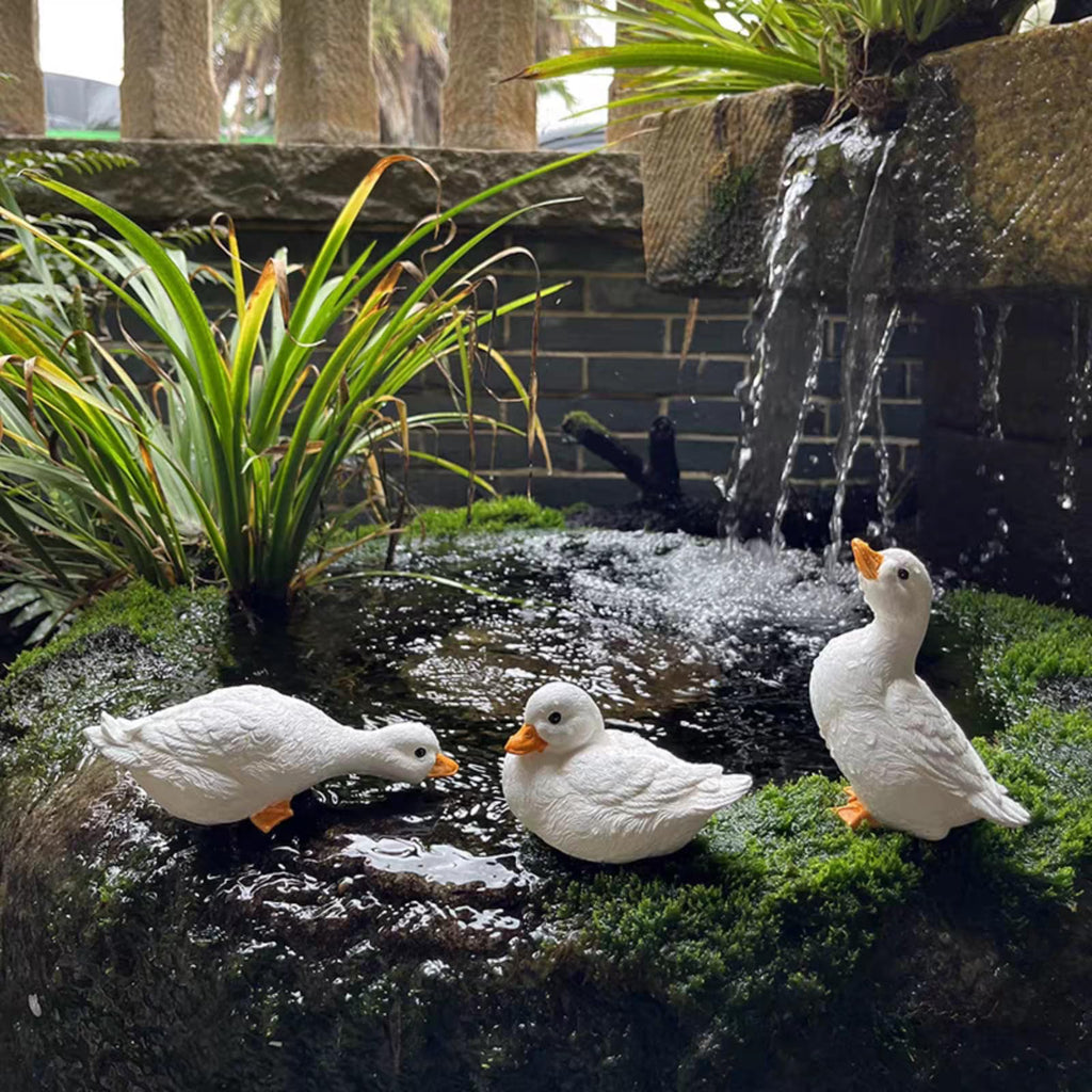 3PCS Duck Statues Resin Ducks Outdoor Garden Yard Porch Duck Pond Decor