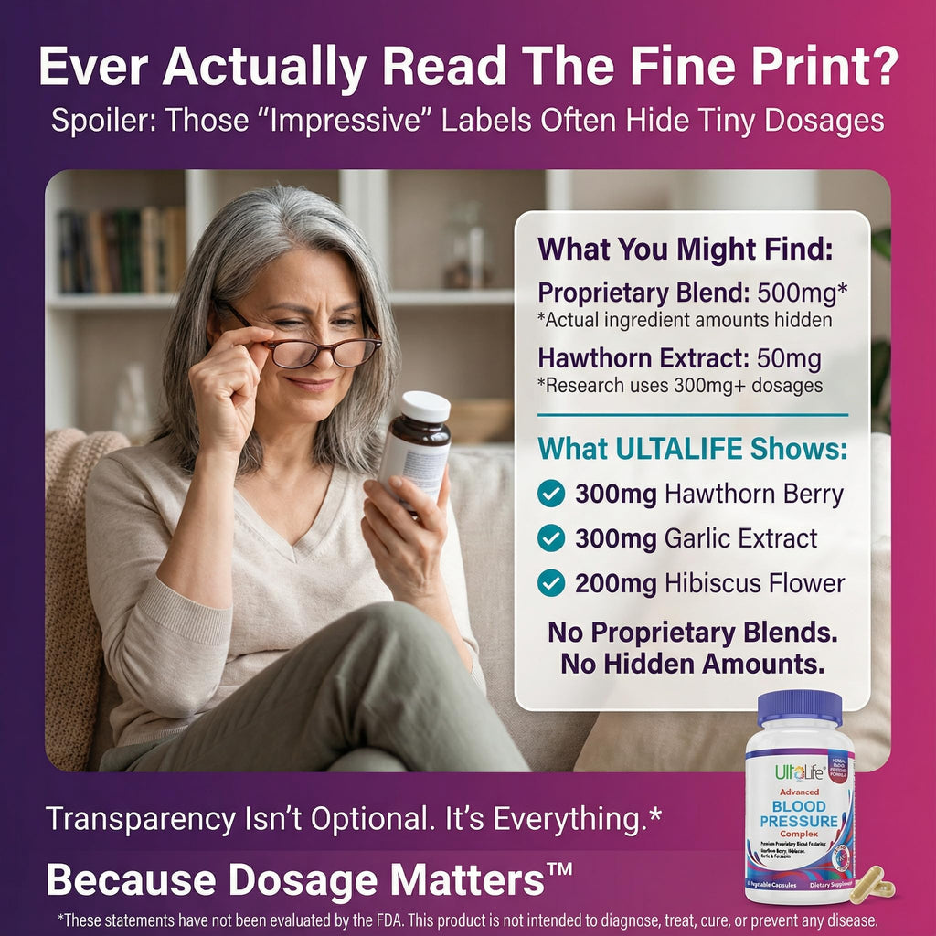 ULTALIFE Blood Pressure Supplements - Advanced Blood Pressure Supplement Complex - Hawthorn Berry, Hibiscus, Garlic, Forskolin - 14 Vitamins & Herbs, 30 Day Supply in Veggie Capsules