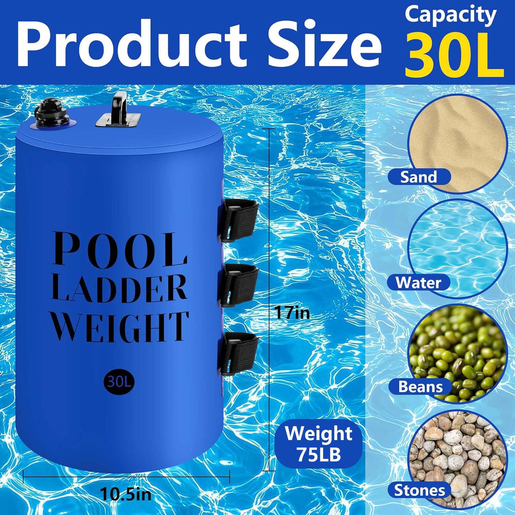 moonoom 2Pcs 30L/75LB Pool Step Weights, 500D PVC Waterproof Swimming Pool Sand Bags with Heavy-Duty Nylon and Handle, Universal Pool Step Anchor Bag for Above Ground and in-Ground Stairs