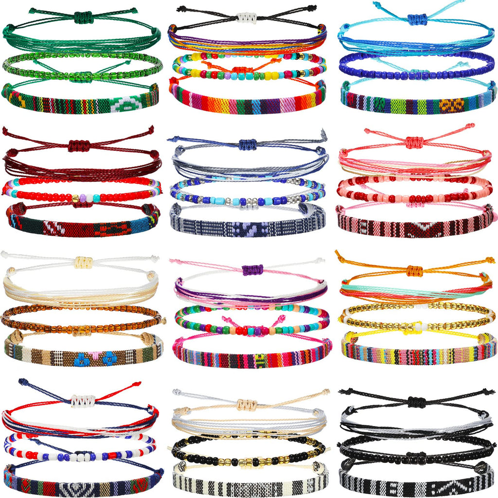 Yinkin 36 Pcs Surfer Bracelets for Men Unisex Christmas Women Surf Anklet Gift Sets Beach Handmade Beaded Anklet Colorful Rope Bracelet Bohemia Chain Boho Jewelry for Adult Teen