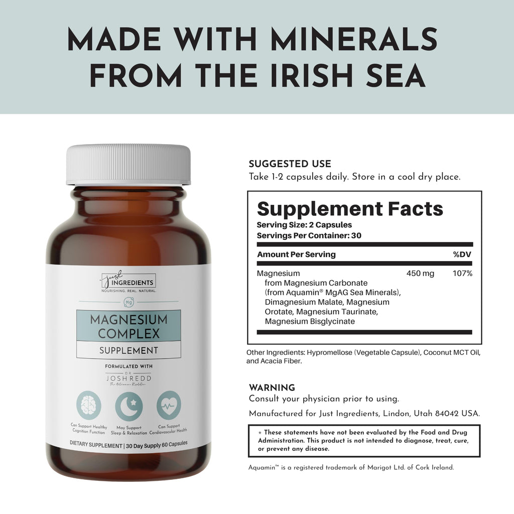 Just Ingredients Magnesium Complex - Five Bioavailable Forms for Relaxation, Sleep, Mood Support - 60 Capsules