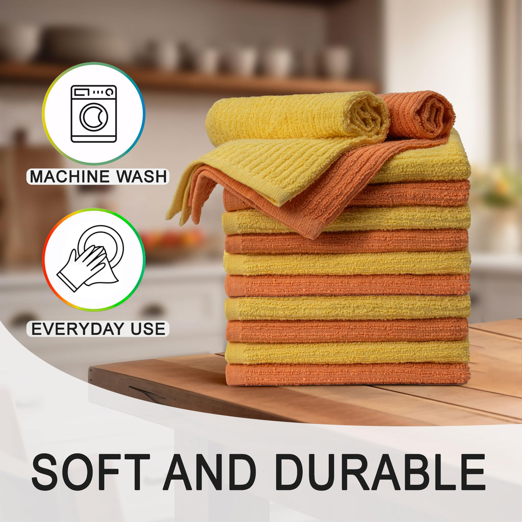 Textila Bar Mop Towels - 16x19 Inches - Pack of 12 - Lemon Yellow - Orange - Cotton Dish Cloths & Cleaning Towels for Kitchen, Bar, Restaurant, Household Use – Absorbent, Durable, Reusable