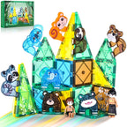 Asago Magnetic Tiles Set, Magnet Blocks Building Toys, Safari Animals Magnetictile for Toddler 3-5, Assembly 3D Structure Jungle & Forest Theme, STEM Learning Toy for Kids Girls,Boys Age 3 4 5 6 7