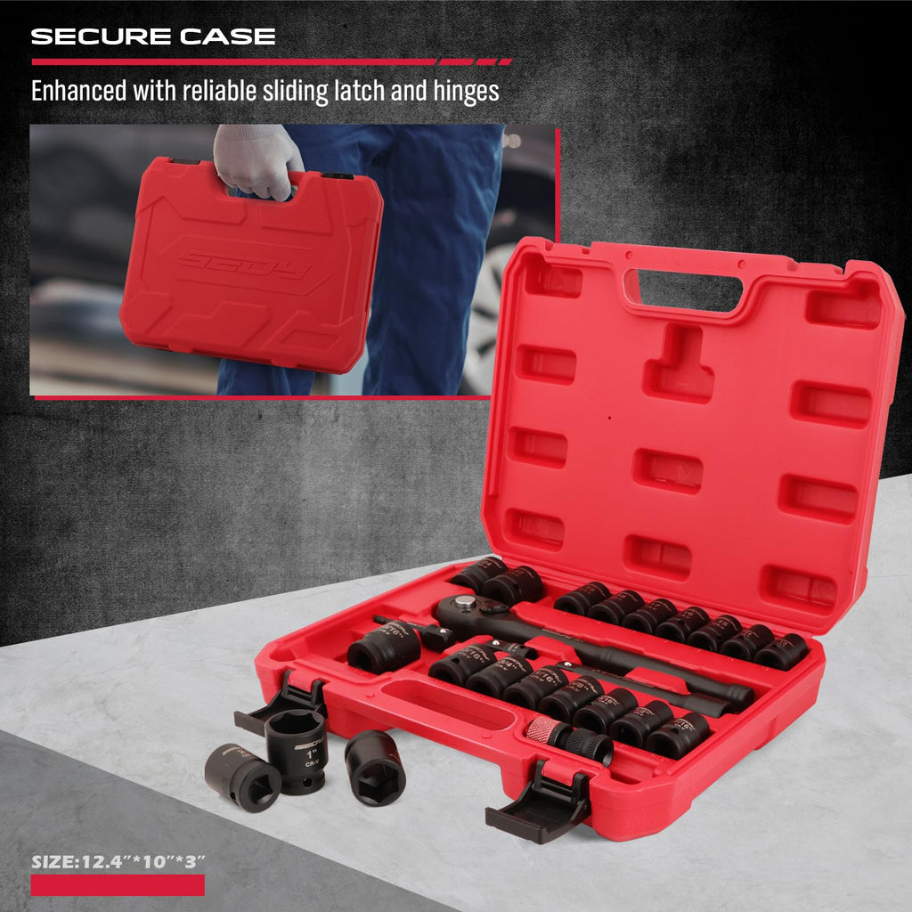 1/2" Drive Socket Wrench Set: 25-Piece SAE & Metric Impact Socket Ratchet Wrench Tool Set Socket Assortment with Storage Box for Repair Mechanic Garage