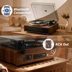 1 BY ONE High Fidelity Belt Drive Bluetooth Turntable with Built-in Speakers, Vinyl Record Player with Magnetic Cartridge, Wireless Playback and Aux-in Functionality, Auto Off