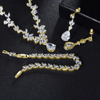 Hadskiss Jewelry Set for Women, Necklace Dangle Earrings Bracelet Set with White Cubic Zirconia, 18K Gold Plated Wedding Party Jewelry for Bridal Bridesmaid