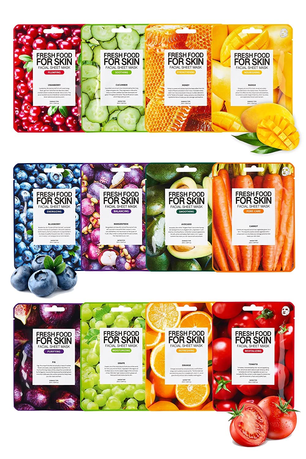 FARMSKIN Facial Sheet Mask - Hydrating, Moisturizing, Clarifying, Soothing Face Masks for Oily, Dry & Sagging Skin - Breathable & Fast-Absorbing - Vegan & Cruelty-Free Korean Skin Care (12 Packs)