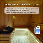Tillbrook Sauna Cleaner - Makes 4 Gallons Concentrated Sauna Wood Cleaner - 32 oz All-Natural Cleaning Solution for Saunas - Safe for All Surfaces - Removes Grease, Sweat, & Dirt - Eucalyptus Scent