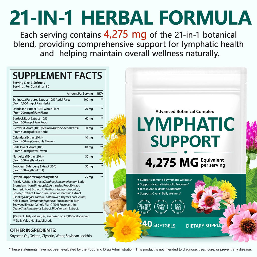 FANSHI Lymphatic Drainage Supplements 240 Softgels | Herbal Blend with Echinacea, Dandelion & Burdock Root | Promotes Healthy Circulation & Fluid Balance | Supports Overall Daily Wellness