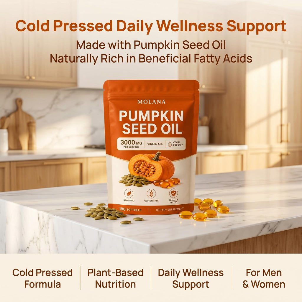 EVERVISION Molana Pumpkin Seed Oil Capsules – Cold Pressed Pumpkin Seed Oil Softgels, Daily Use for Adults, 180 Count (1 Pack)