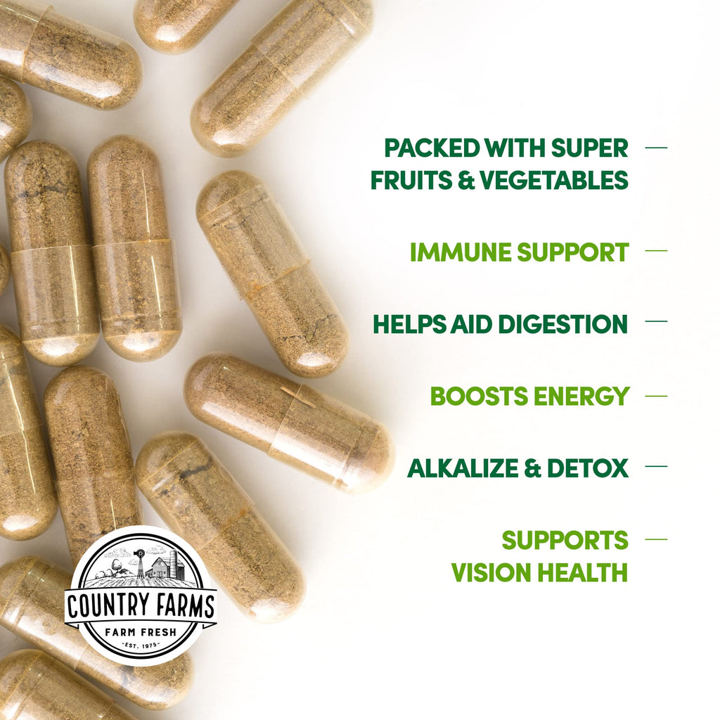 COUNTRY FARMS Super Fruits and Veggies Capsules, Whole Food Supplement, Powerful Antioxidant, Supports Energy, Immune Health, Boosts Digestive Health, 30 Organic Super Foods, 60 Servings, 2 Pack