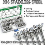 Aienxn 100PCS Metric Sizes Wing Nuts Assortment Kit, 304 Stainless Steel M3, M4, M5, M6, M8, M10, Parts Butterfly Wing Nut, Wingnuts Fasteners