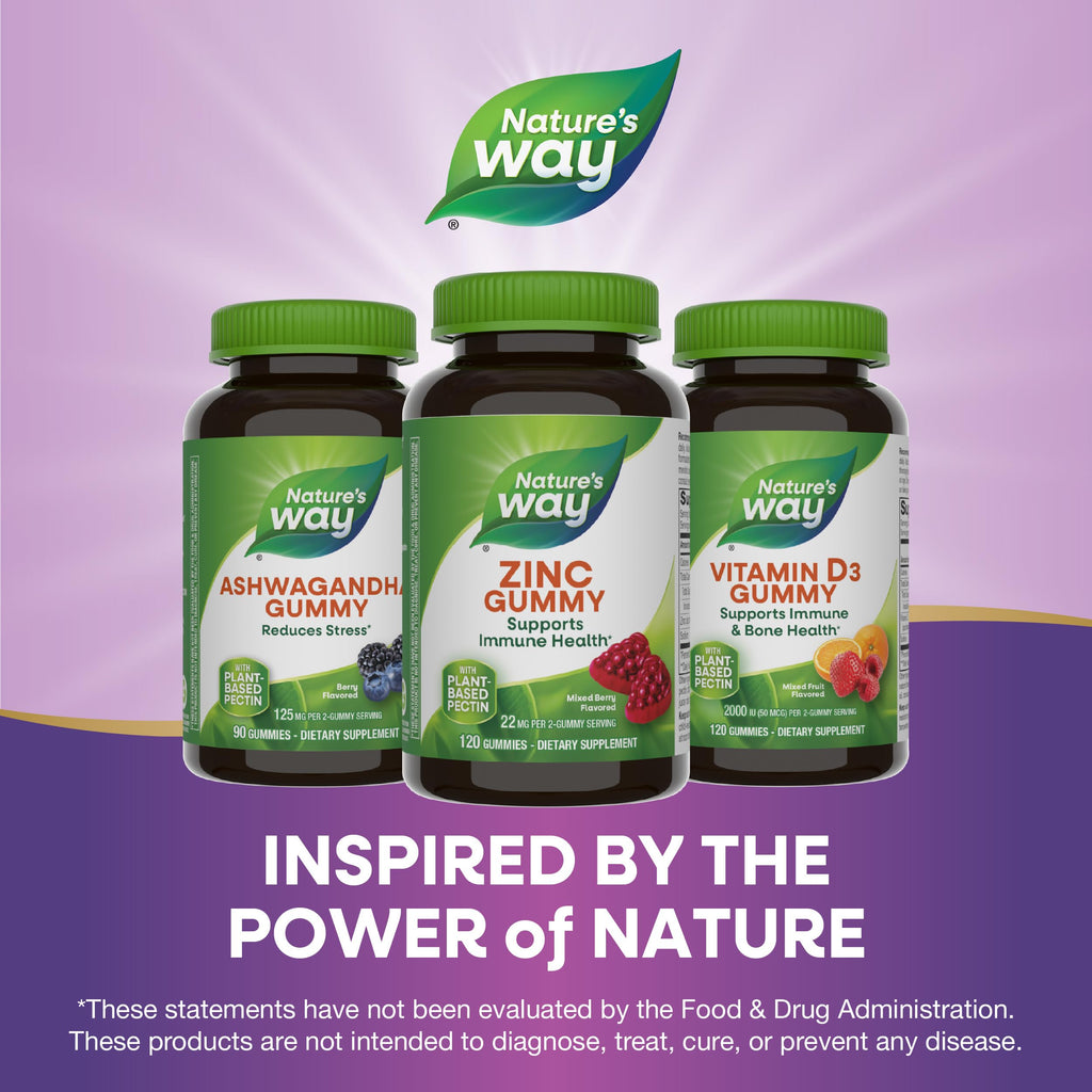 Nature's Way Zinc Gummies, Adult & Kids 9+ Immune Support Gummies*, 100% Daily Value per Serving, Mixed Berry Flavor, 120 Chews (Set of 2)