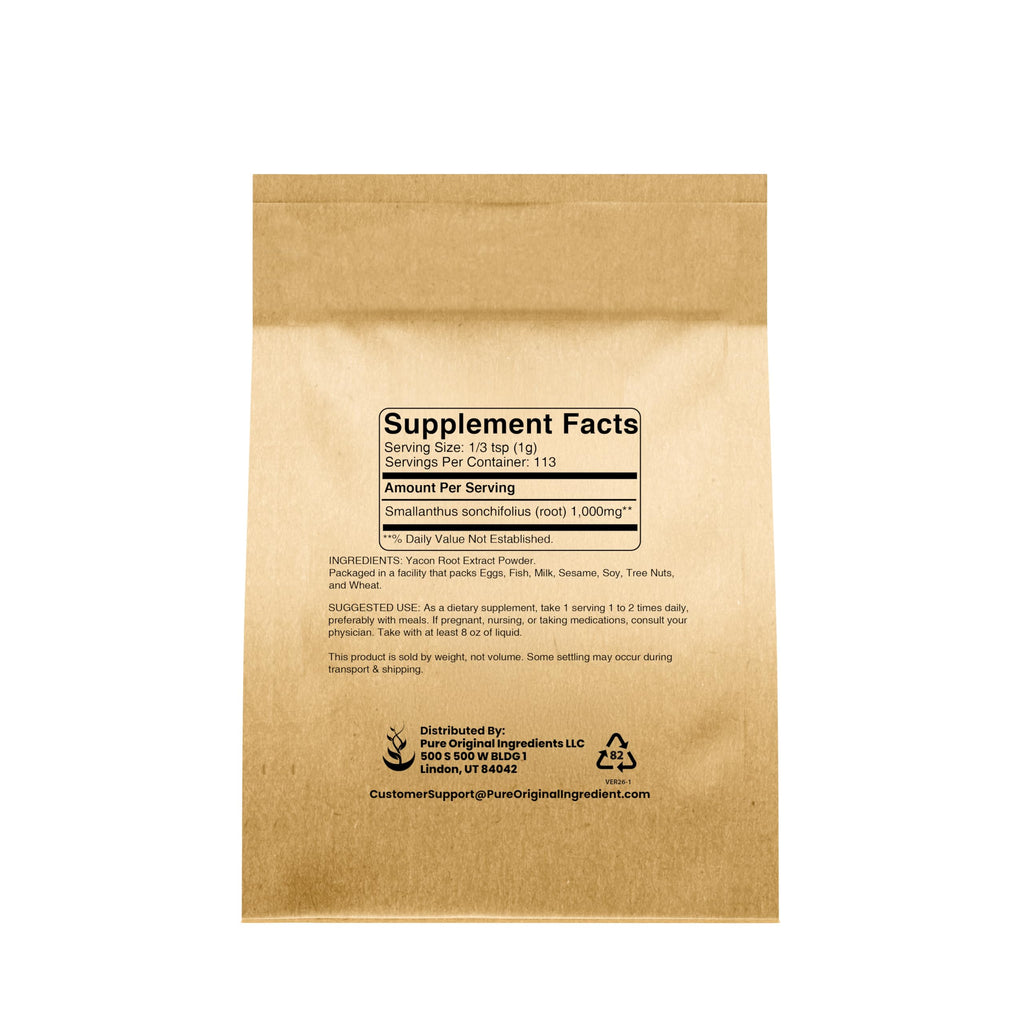 PURE ORIGINAL INGREDIENTS Yacon Root Extract (4 oz) Always Pure, No Fillers or Additives, Herbal Supplement Powder