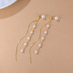 SLUYNZ Solid 925 Sterling Silver Simulated Shell Pearl Dangle Earrings Chain for Women Teen Girls Elegant Long Dangle Earrings Tassel Wedding Earrings Bridal (B-Gold Plated)