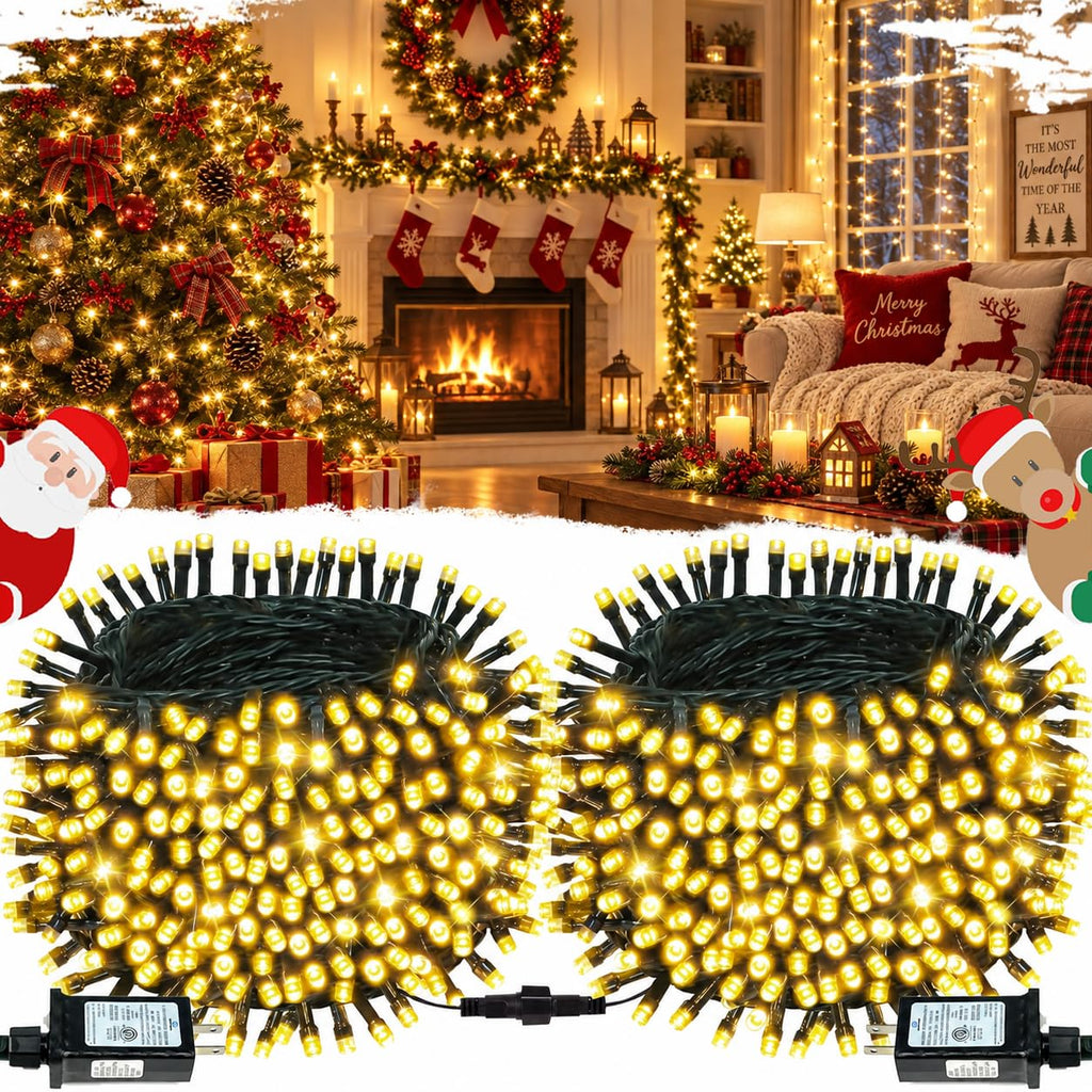 OZS Connectable 2-Pack 164Ft 400LED Christmas String Lights, Warm White