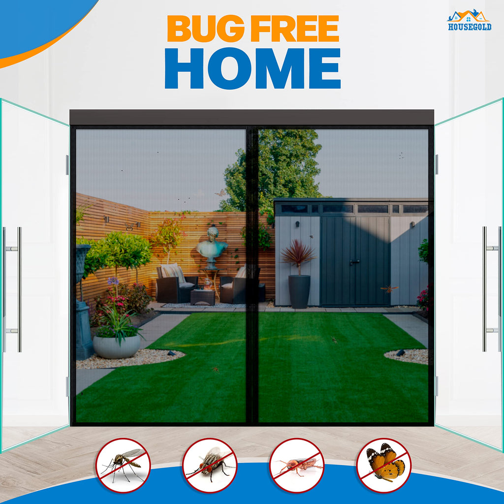 Magnetic Closure Screen Door for 62"x81" French Door Sliding Door Pet and Dog Friendly, Durable Fiberglass Mesh Double Door Screen Mesh Retractable Curtain, Keep Bugs. Mosquito Out, Fly Screen
