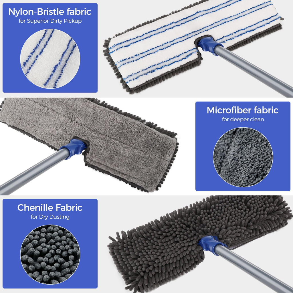 MASTERTOP Microfiber Dust Mop,Double-Sided Flat Mops for Hardwood Floors with 4 Reusable Mop Pads, Floor Mops with Stainless Steel Handle and Extension, Cleaner for Hardwood, Vinyl, Laminate, Tile