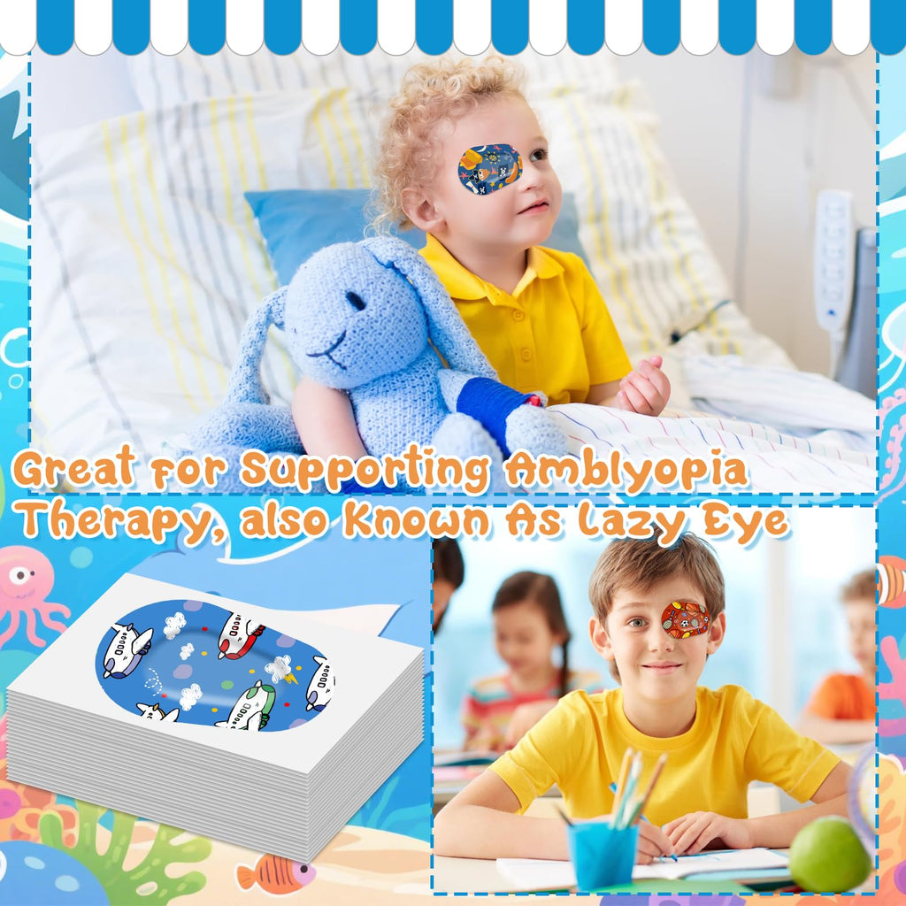 75 Pcs Adhesive Eye Patches for Kids Boys, 15 Cute Styles, 3 x 2 Inch Latex Free Breathable Cotton Adhesive Eye Patch for Amblyopia Lazy Eye, Light Blocking Disposable Eye Pad for Toddler Boys