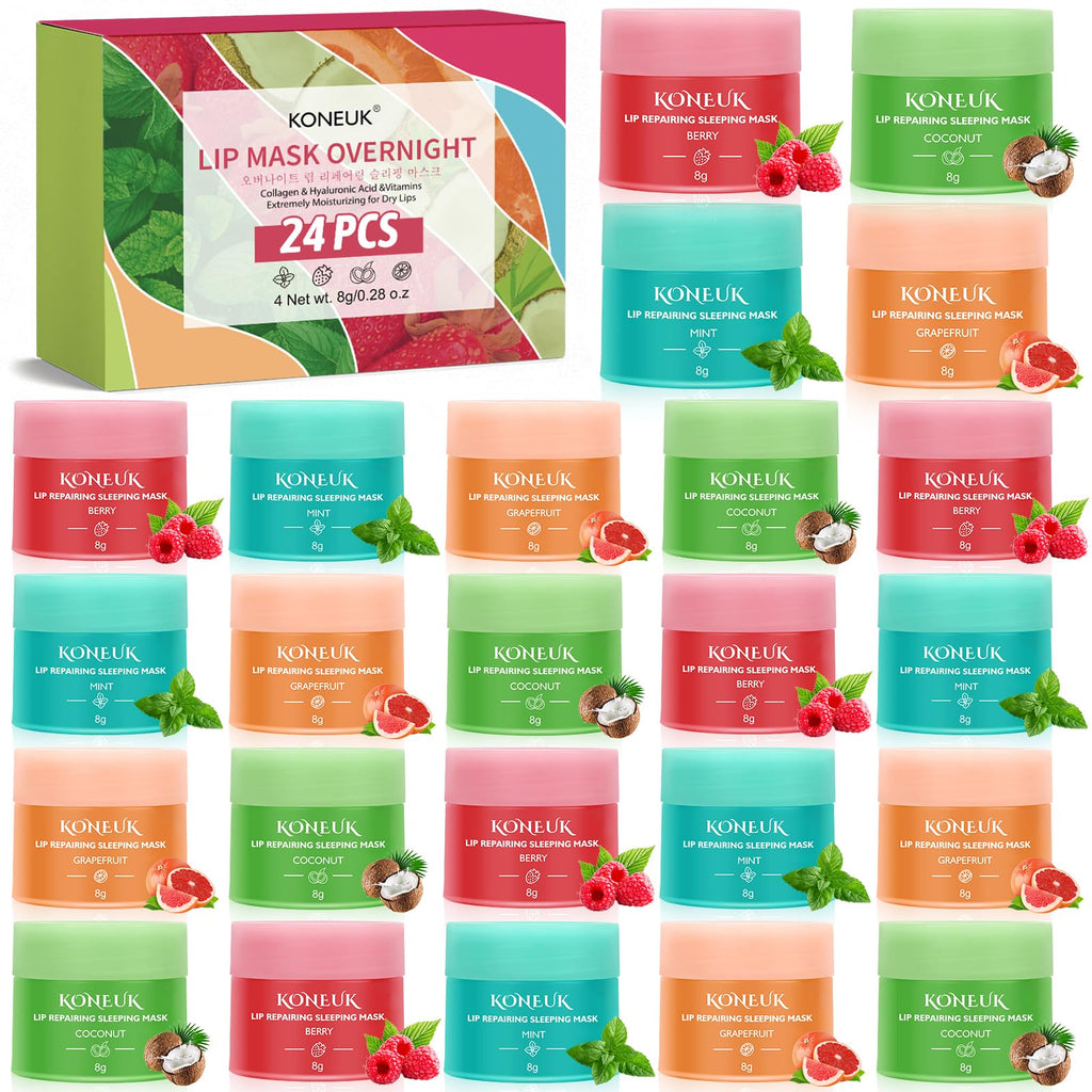 24 Pack Lip Sleeping Mask Gifts Set for Women, Bulk Lip Mask Overnight, Hydrate and Nourish Lip Masks With Vitamin C and Coconut Oil for Dry Lips, Lip Balm for Mothers Day Gifts and Spa Party Gifts