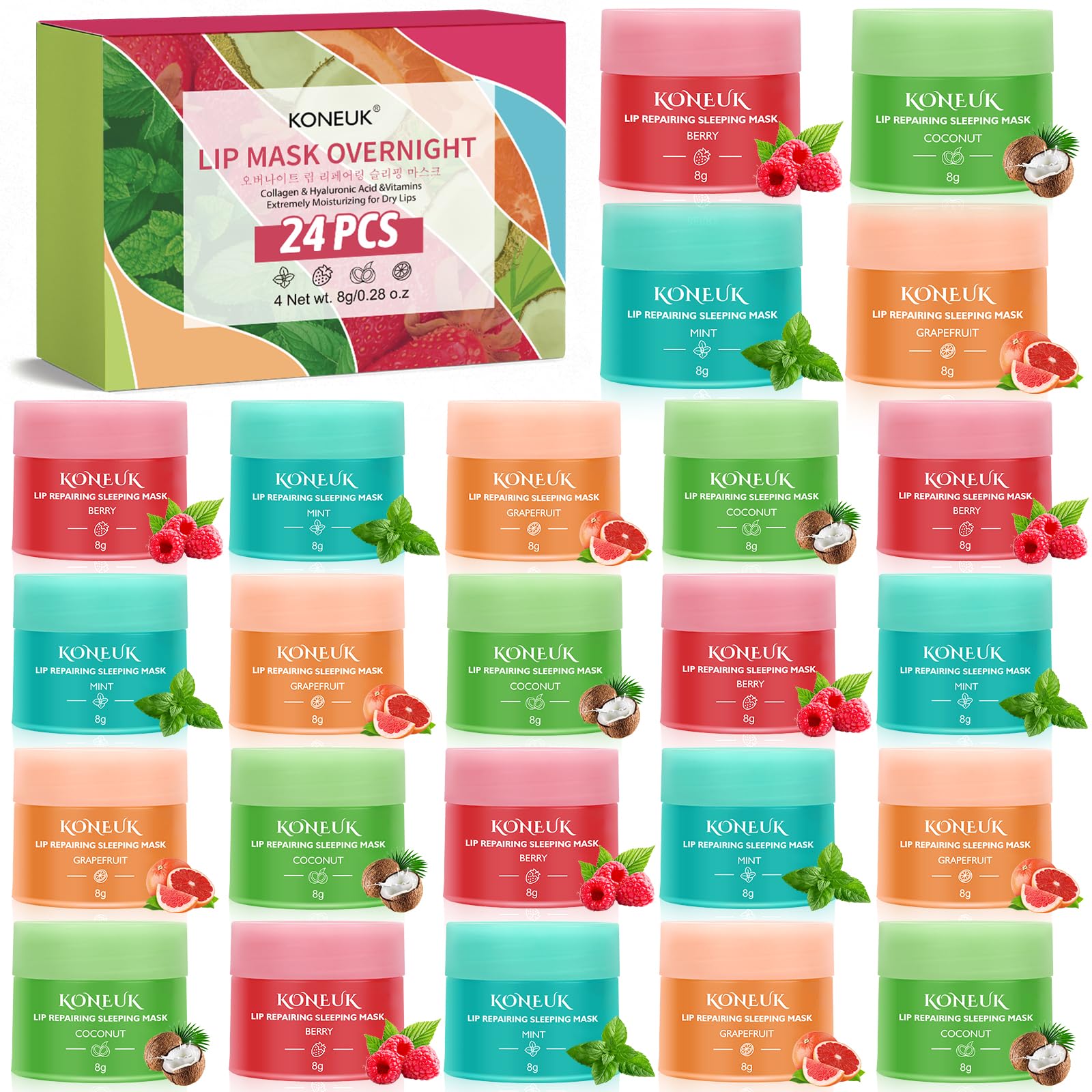 24 Pack Lip Sleeping Mask Gifts Set for Women, Bulk Lip Mask Overnight, Hydrate and Nourish Lip Masks With Vitamin C and Coconut Oil for Dry Lips, Lip Balm for Mothers Day Gifts and Spa Party Gifts