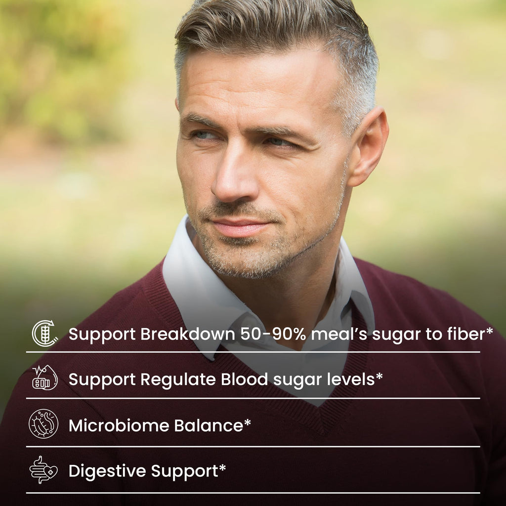 OPTIVIDA Sugr-2-Fibr - Natural Blood Sugar Support Supplement with Enzyme Technology - Glucose Support Supplement - Sugar to Fiber for Gut & Energy Levels - Blood Sugar Supplement - 60 Vegan Capsules
