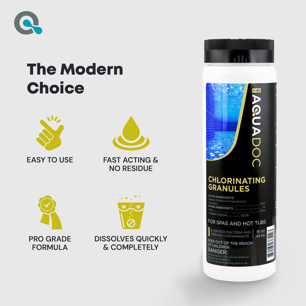 Spa Chlorine for Hot Tub Sanitizer - 1lb Quick Dissolving Hot Tub Chlorine Granules, Spa Chemicals Made in The USA - AquaDoc