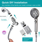 GwernKB Handheld Shower Head with On Off Switch 8-Mode High Pressure Showerhead with 79 Inches Extra-long Stainless Steel Hose and Bracket PLUS Extra Low-Reach Adhesive Wall Mount for Kids,Silver…