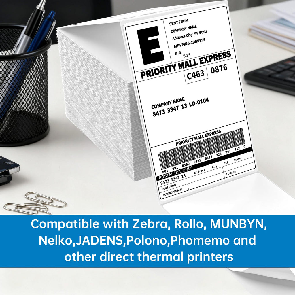 HUOJI 4x6 Thermal Labels, Perforated, 500/Stack, Commercial Grade