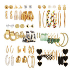 JMScape 34 Pairs Gold Hoop Earrings Set for Women, Fashion Drop Dangle Packs Black Hearts Multipack Hypoallergenic for Valentine's Day Gifts