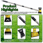 BCJCLTS 2-in-1 Garden Hoe and Weed Puller Rake, 60 Inch Adjustable Long Handle Weeding Tool Heavy Duty Spring Steel Head, Dual Side Hand Weed Rake, Weed Remover for Garden, Yard, Lawn, Driveway.
