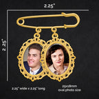 Gold Wedding Bouquet Photo Charm Pin Holds 2 Pictures Double Photo Charm Boutonniere Pin with Resizer