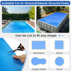 Goplus Pool Cover, 12 x 24 FT Solar Blanket 12 Mil with Carrying Bag for In-Ground and Above-Ground Swimming Pools, Rectangle Hot Tub SPA Thermal Blanket, Blue Bubble