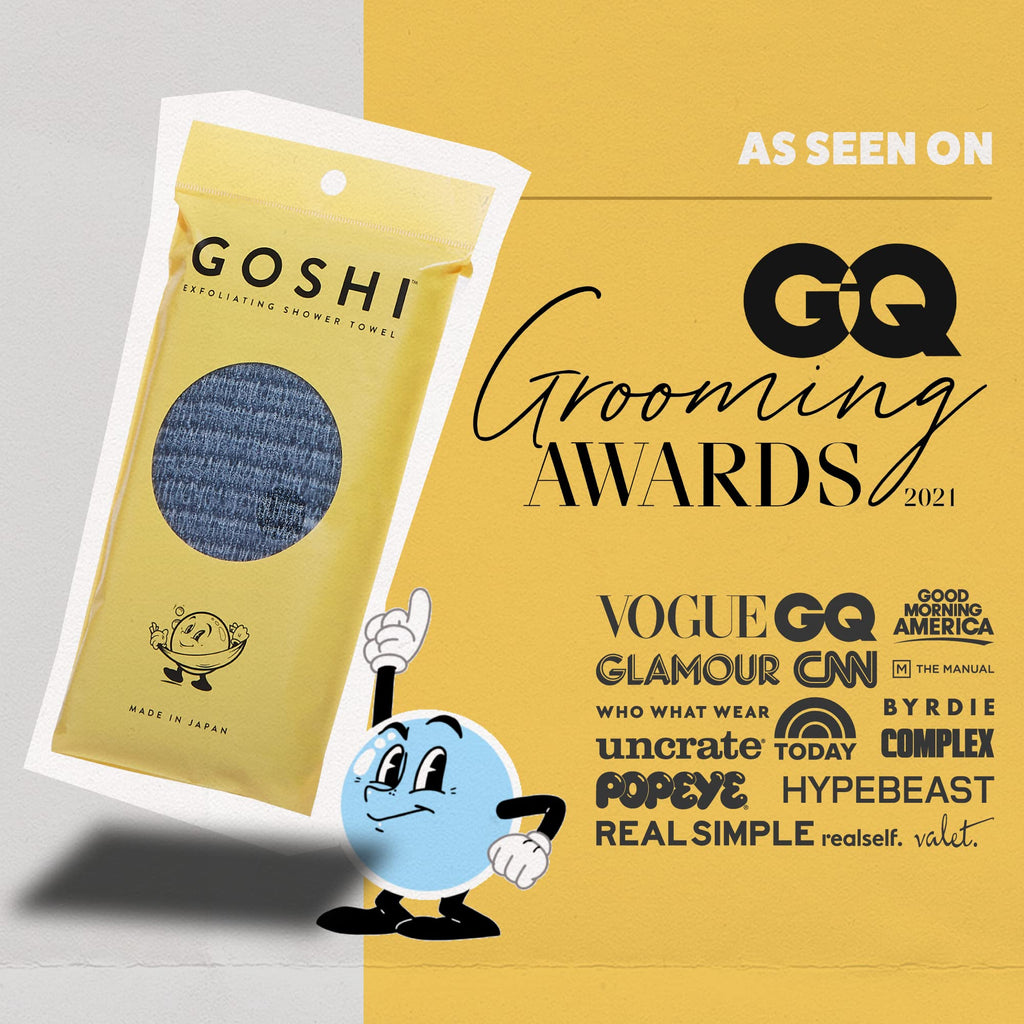 GOSHI Exfoliating Shower Towel - Long Body Scrubber, Grey