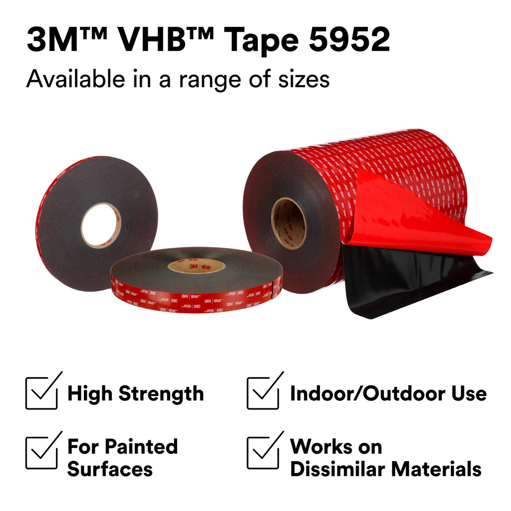 3M VHB Tape 5952 Double-Sided Acrylic Foam Tape - Heavy Duty, Industrial Mounting Tape - 3/4 inch width x 15 yards length, 45 mil thick - Black