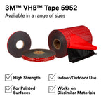3M VHB Tape 5952 Double-Sided Acrylic Foam Tape - Heavy Duty, Industrial Mounting Tape - 3/4 inch width x 15 yards length, 45 mil thick - Black
