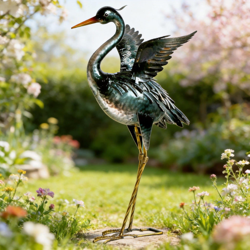 chisheen Crane Garden Statue Metal Heron Outdoor Decor Yard Art Bird Gift